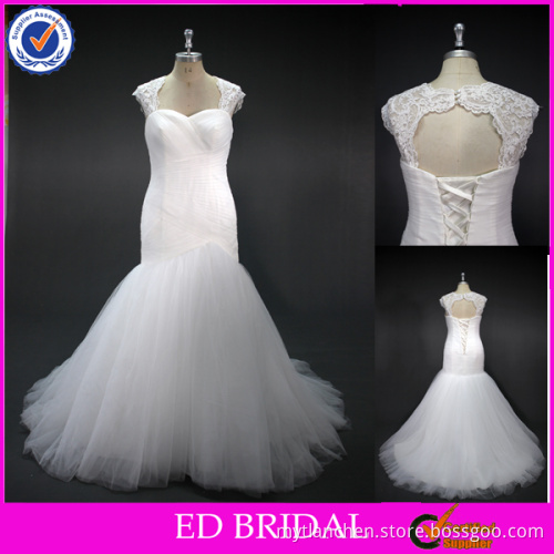 LN168 Real sample lace appliqued detachable cap sleeve mermaid plus size wedding dress